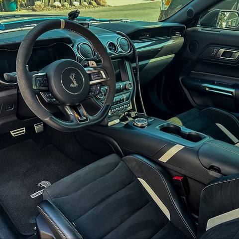 Detailed Shelby interior with a suede steering wheel