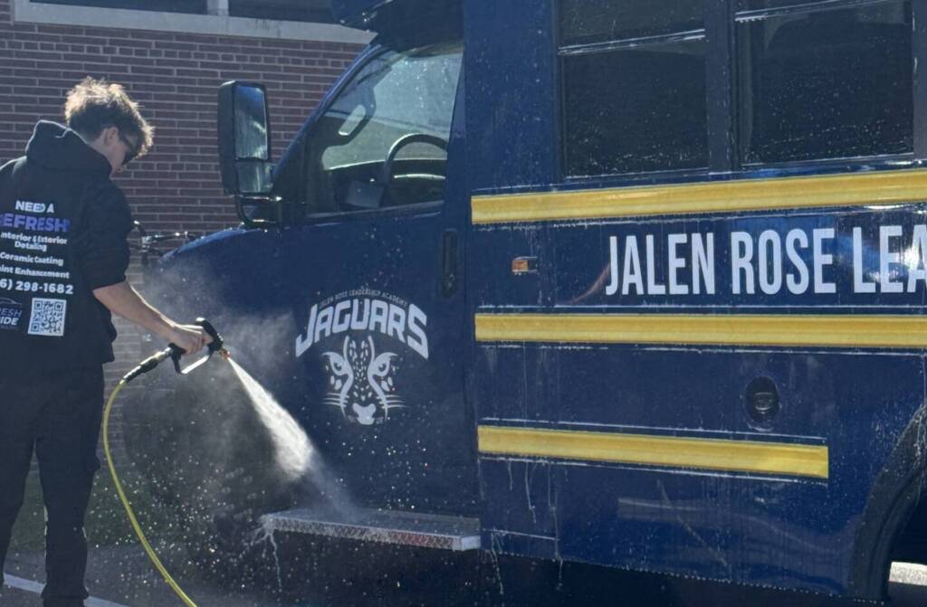 School bus gets car detailing in Clinton Township, MI